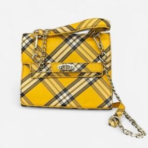 Madden NYC Chic Yellow Plaid Crossbody Bag with Chain Strap